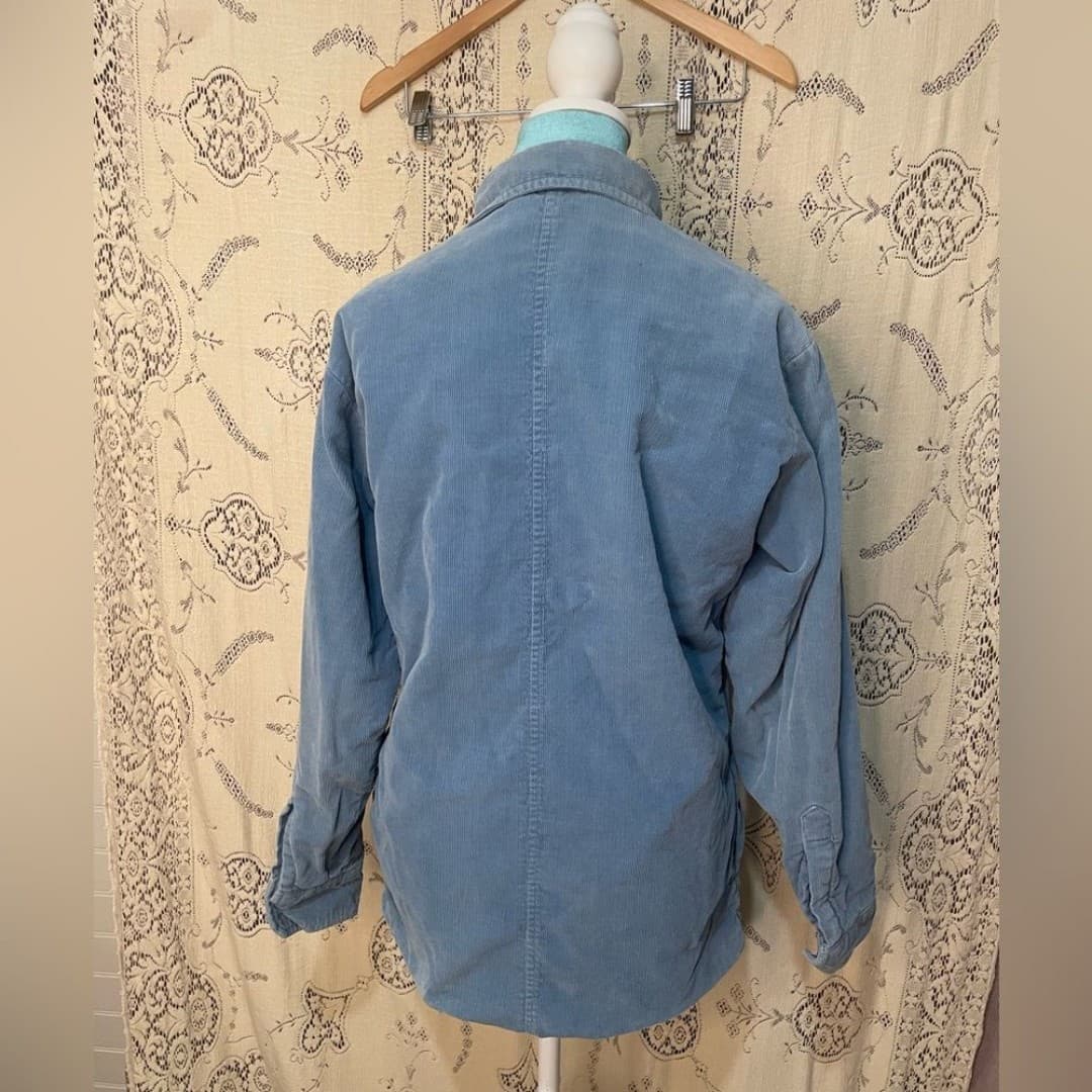 Country touch: vintage Light Blue Corduroy Shacket with Navy Quilted Lining - Thumbnail 4