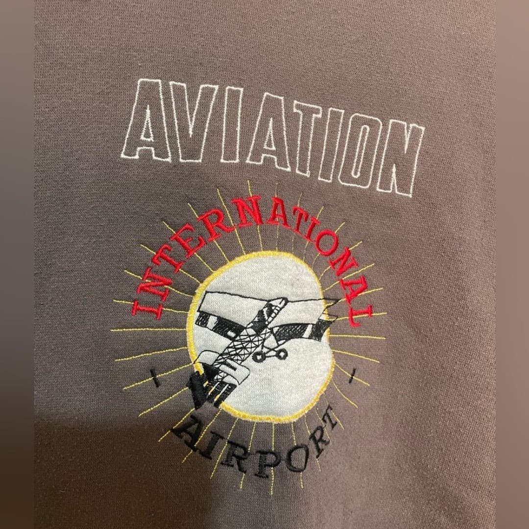 Nucleus: Aviation Embroidered Crewneck Sweatshirt - Charcoal with White Stripes - Thumbnail 3