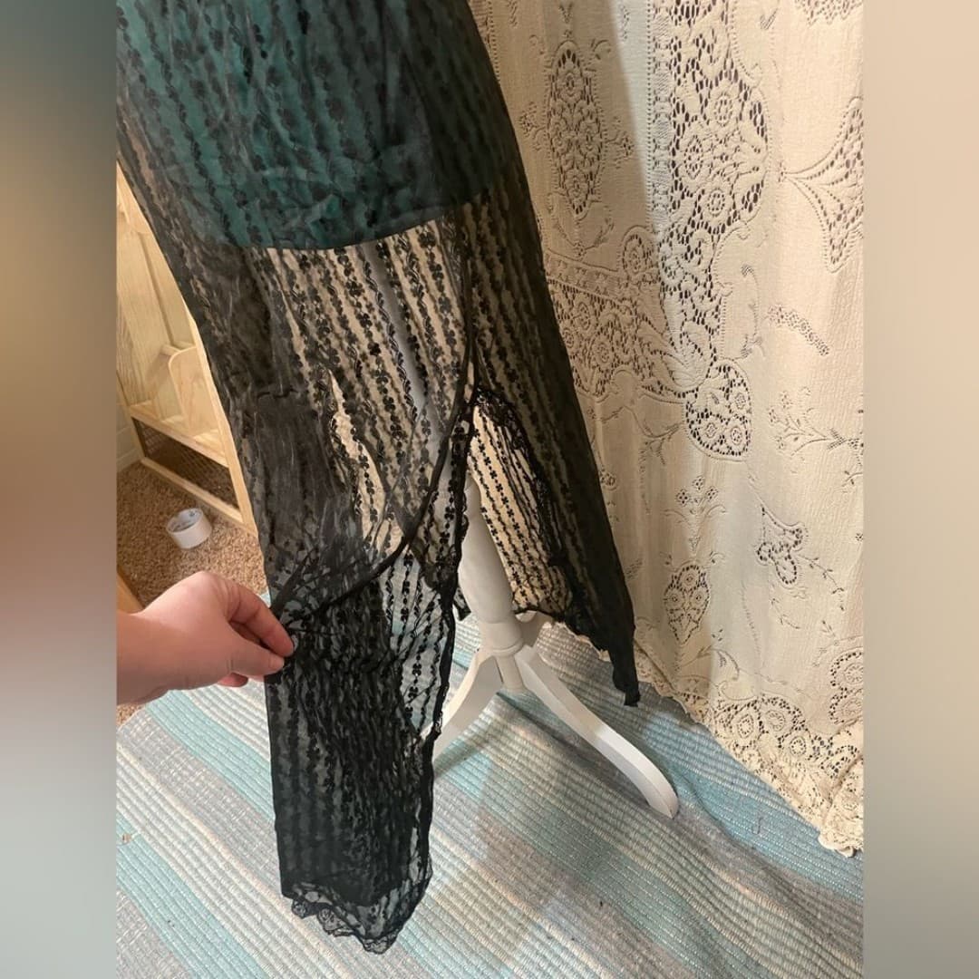 Vintage Sheer Black Striped Maxi Slip Dress - Thumbnail 4