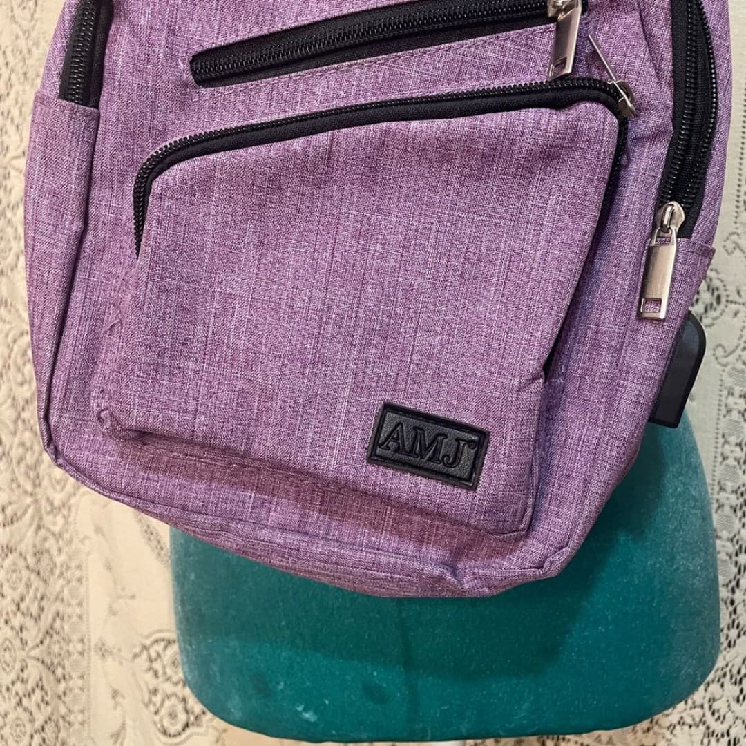 AMJ: Purple Crossbody Sling Bag with USB port - Thumbnail 3