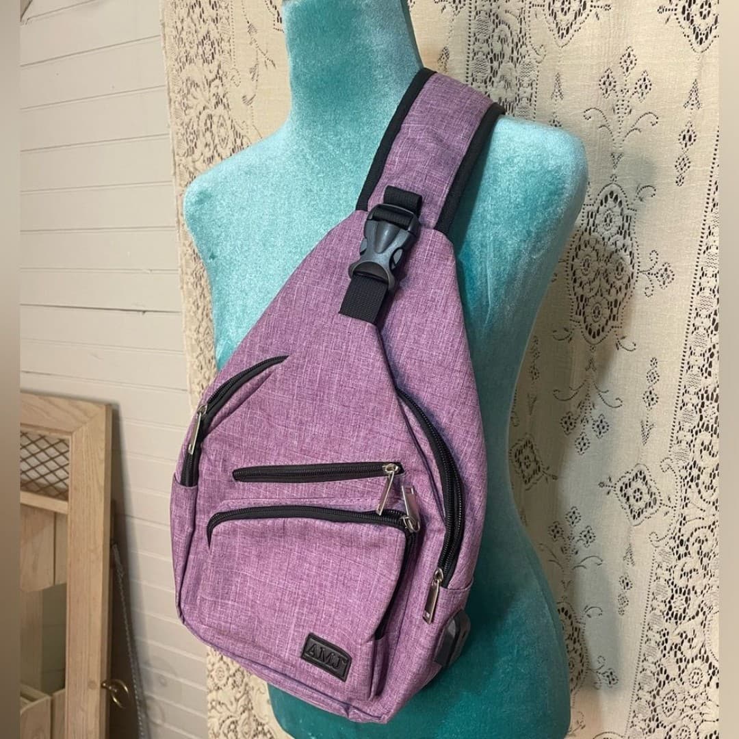 AMJ: Purple Crossbody Sling Bag with USB port - Thumbnail 2