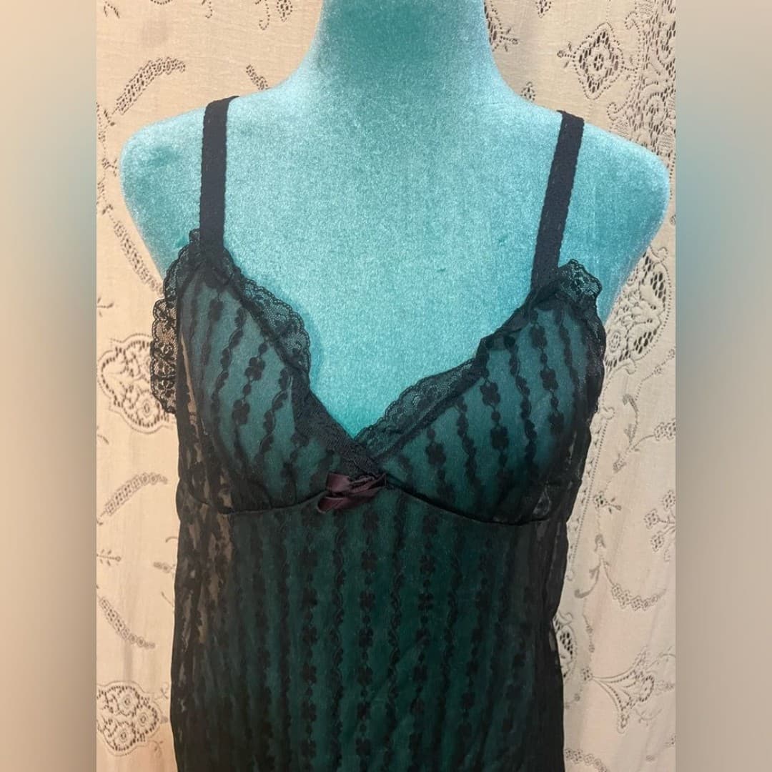 Vintage Sheer Black Striped Maxi Slip Dress - Thumbnail 3