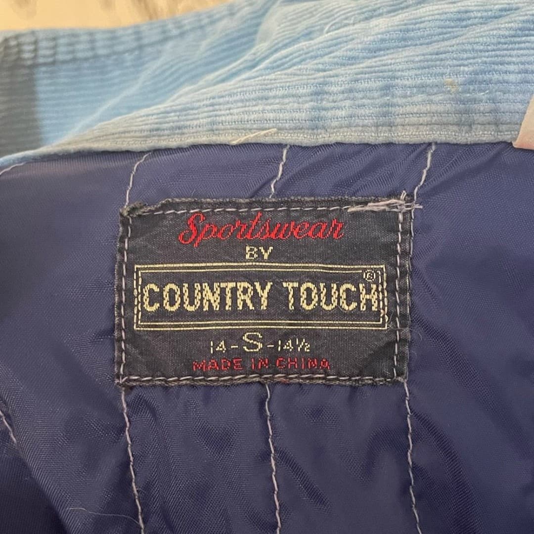 Country touch: vintage Light Blue Corduroy Shacket with Navy Quilted Lining - Thumbnail 6