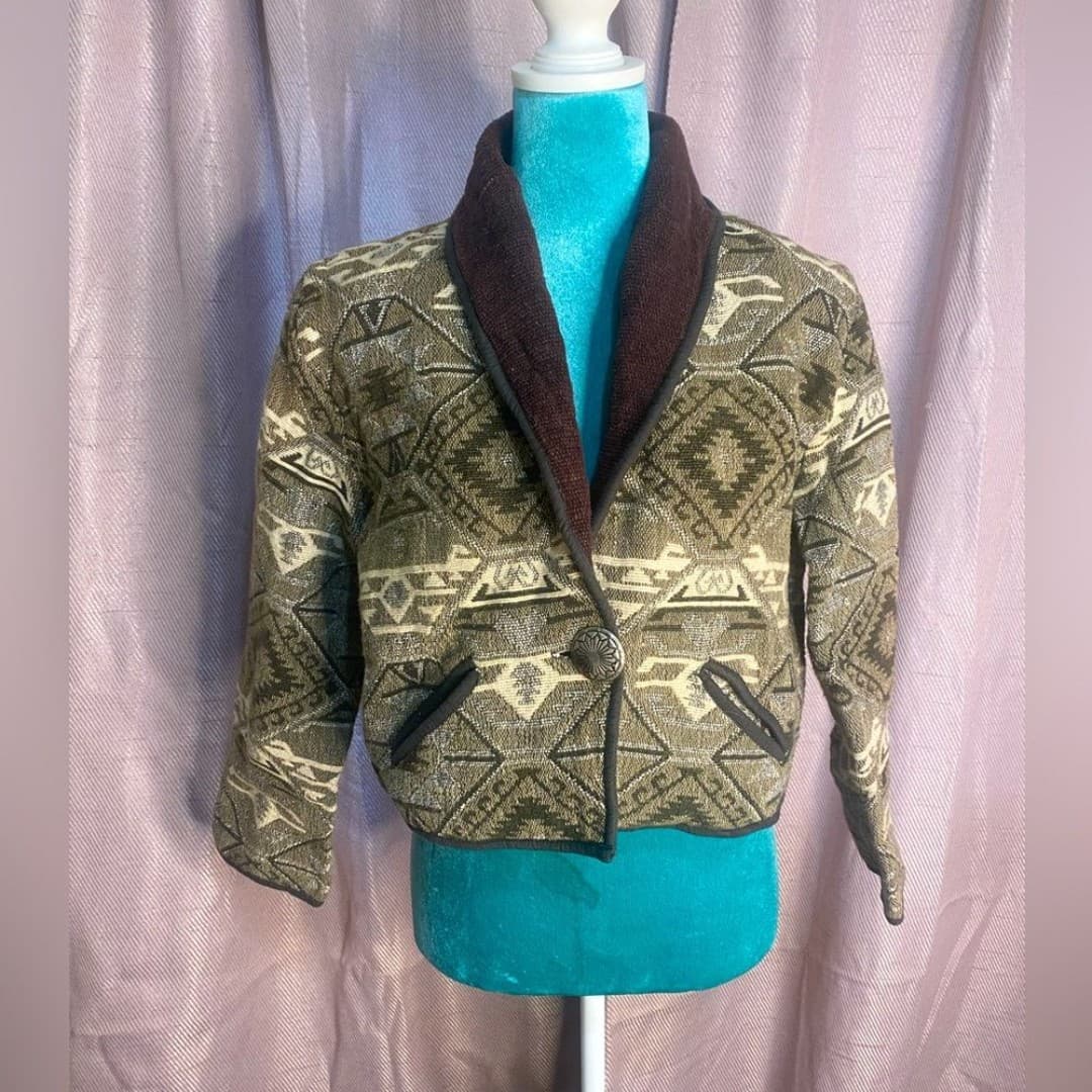 Vintage Aztec sweater/coat in light green 8 - Image 1