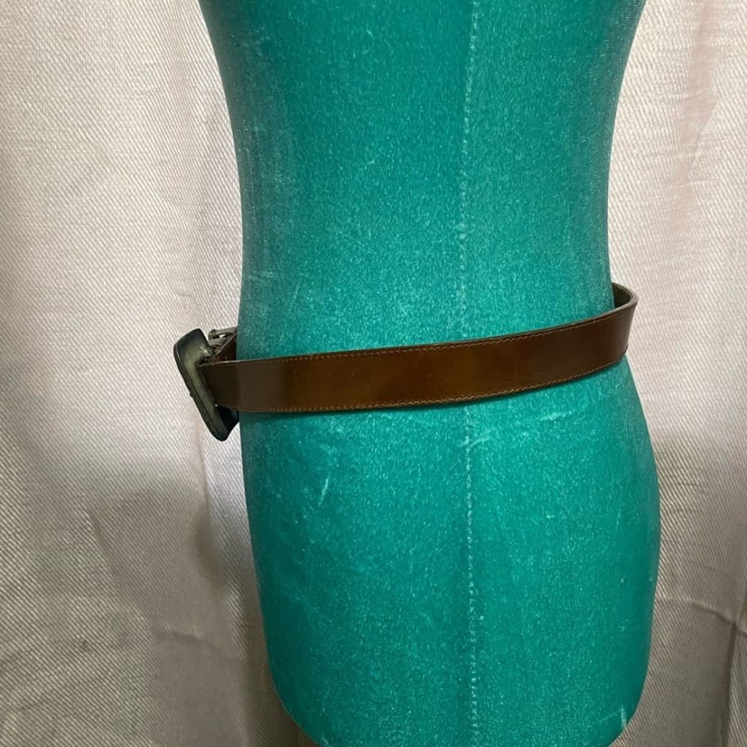 Eddie Bauer: vintage leather belt with oversized buckle 6-8 - Thumbnail 3