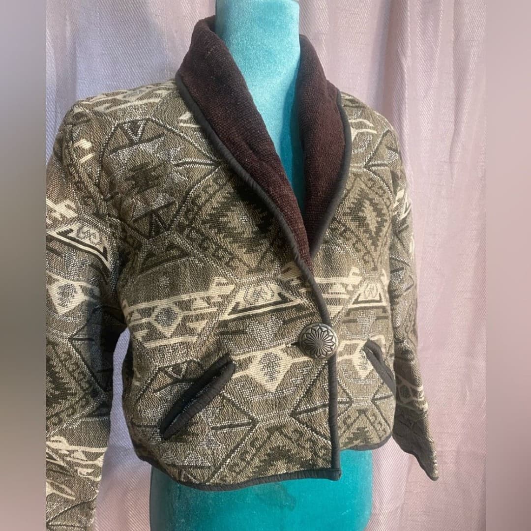 Vintage Aztec sweater/coat in light green 8 - Thumbnail 2