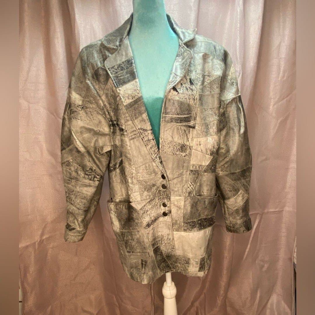 Bloomies: vintage 80s grey patchwork leather jacket - Image 1