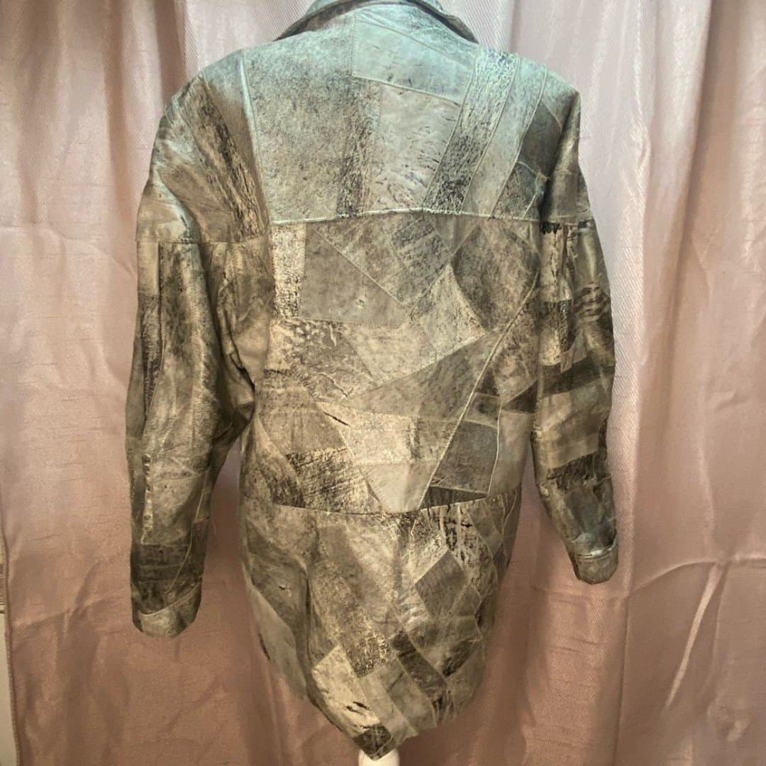 Bloomies: vintage 80s grey patchwork leather jacket - Thumbnail 5