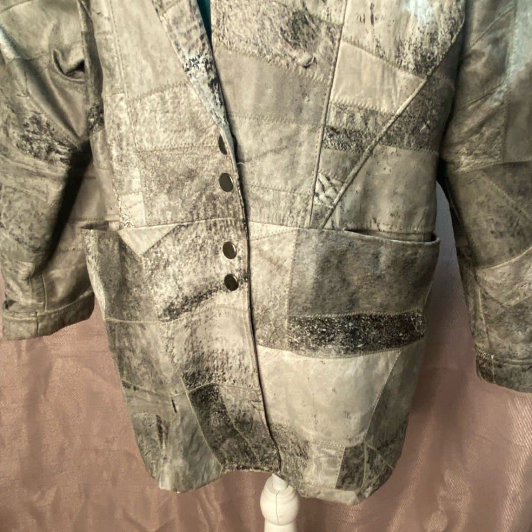 Bloomies: vintage 80s grey patchwork leather jacket - Thumbnail 4