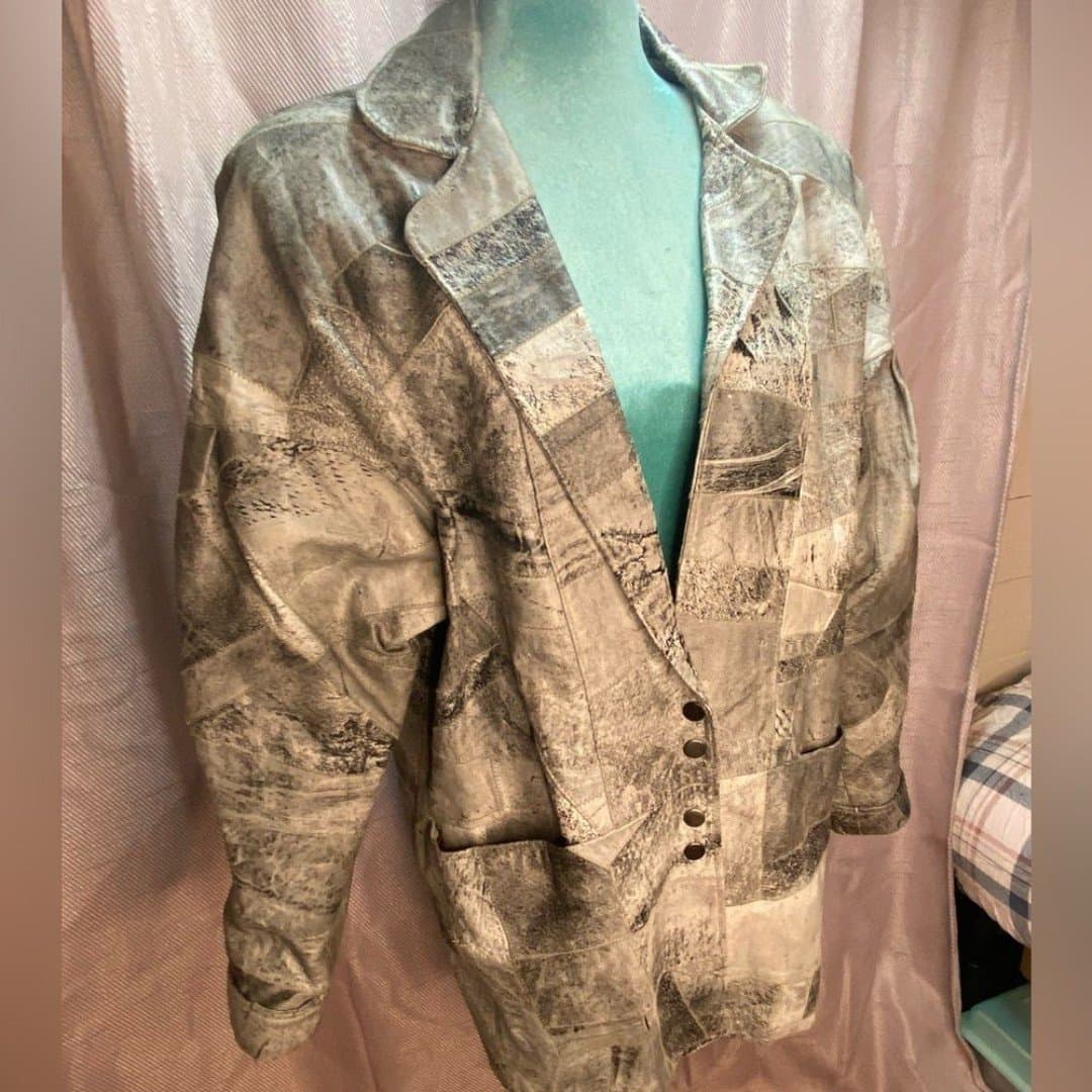 Bloomies: vintage 80s grey patchwork leather jacket - Thumbnail 2