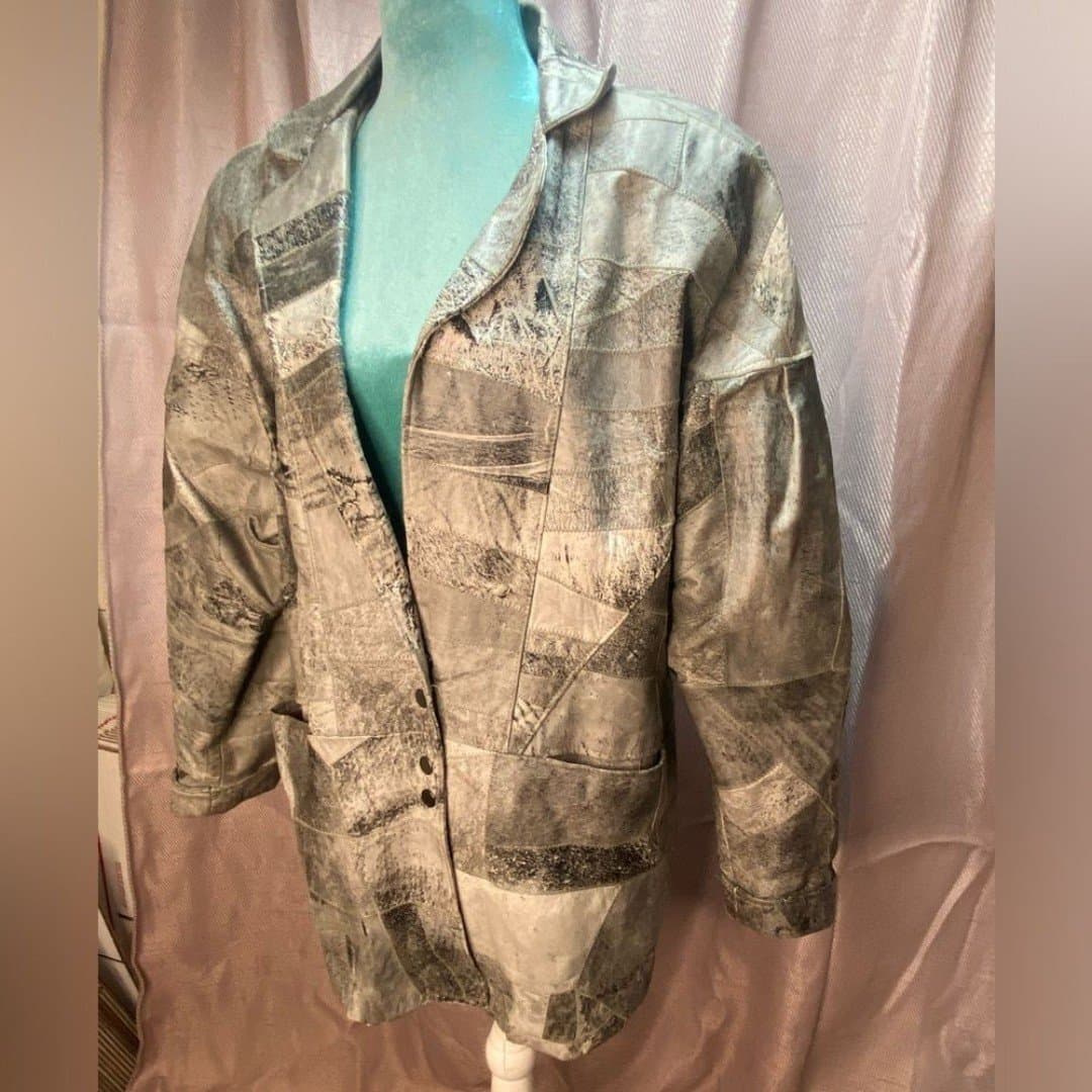 Bloomies: vintage 80s grey patchwork leather jacket - Thumbnail 3