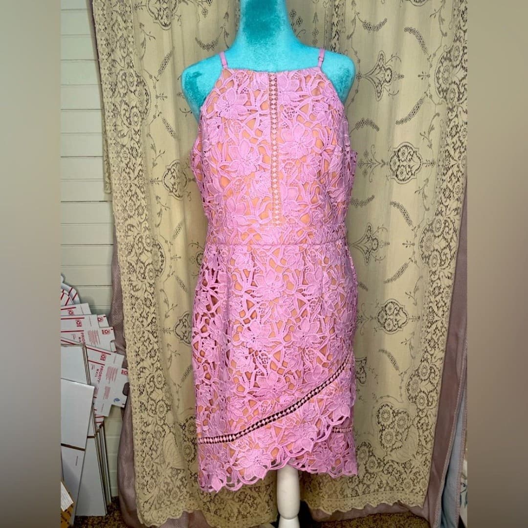 Adelyn rea: pink floral overlay dress - Image 1