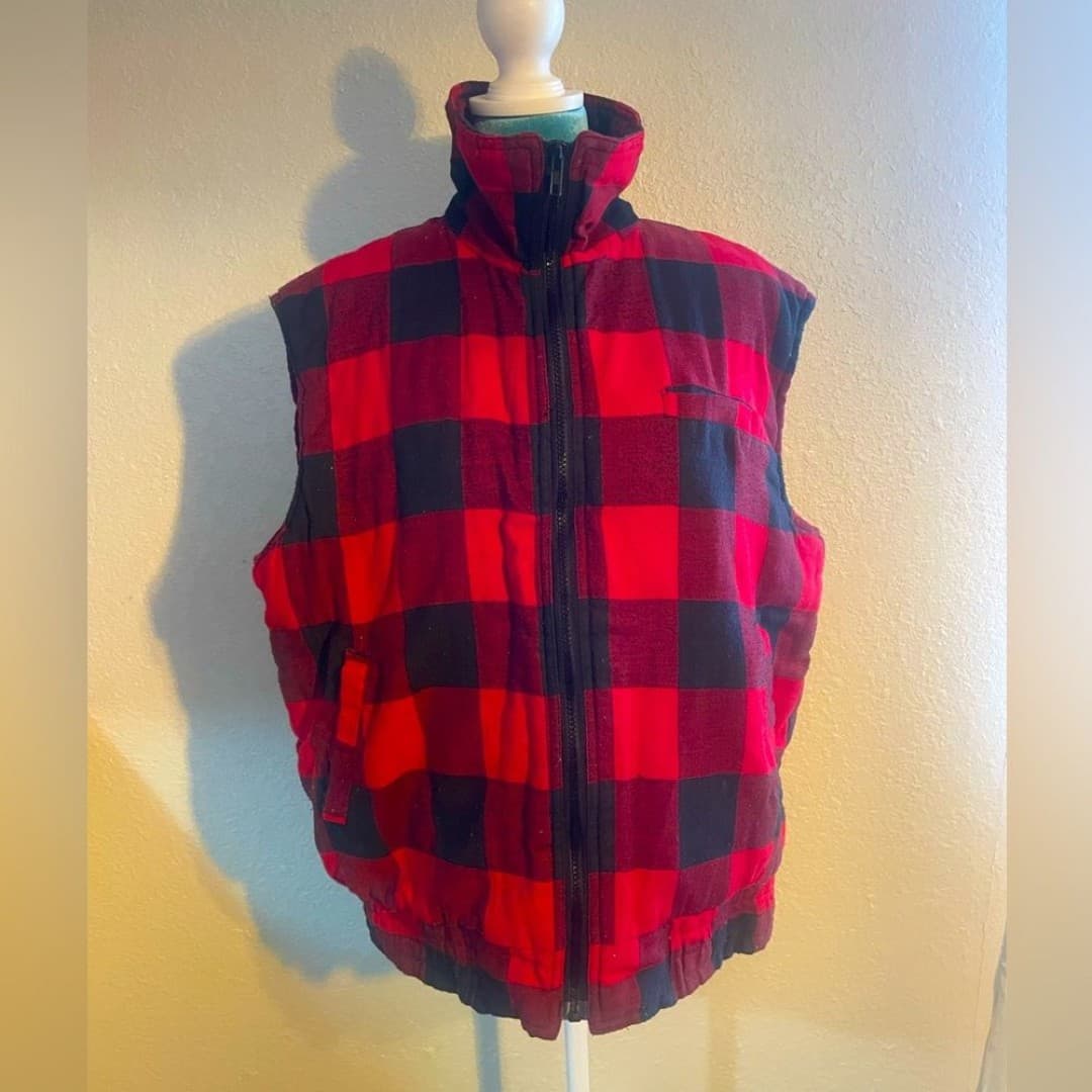 Branded lion: vintage 90s plaid puffer vest 10 - Image 1