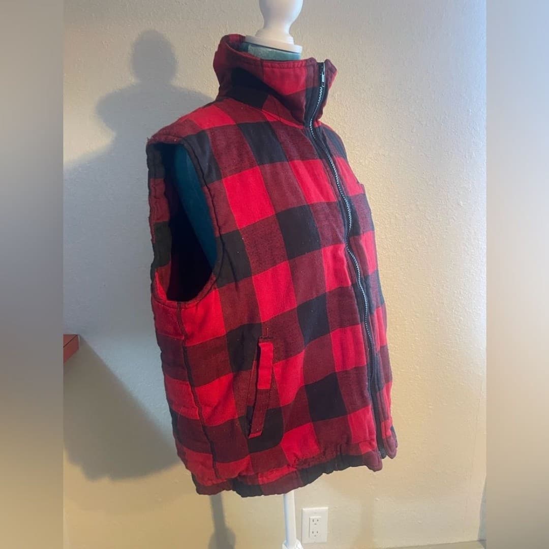Branded lion: vintage 90s plaid puffer vest 10 - Thumbnail 4
