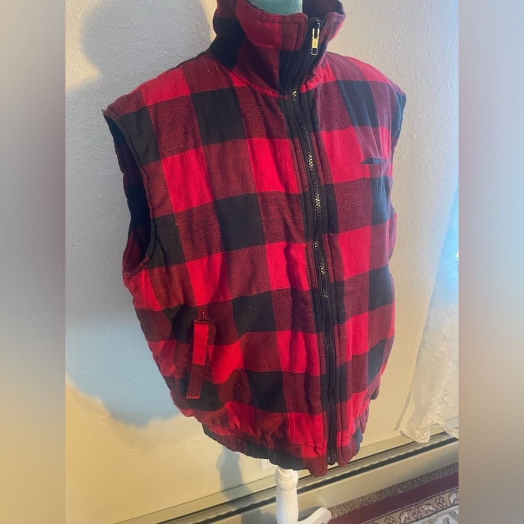 Branded lion: vintage 90s plaid puffer vest 10 - Thumbnail 2