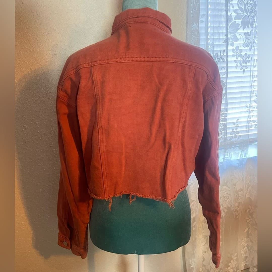 Tic toc: Trendy Orange Cropped Denim Jacket - Thumbnail 3