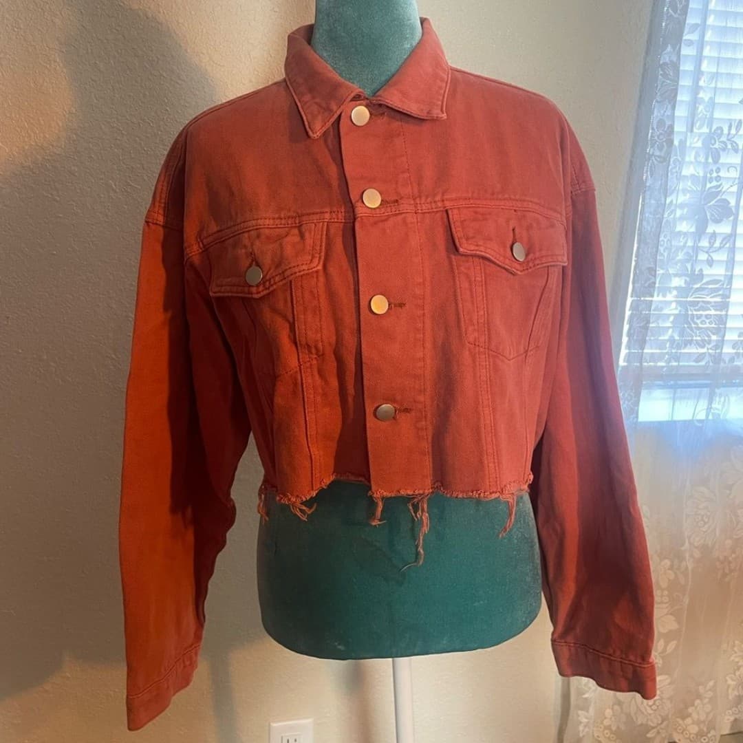 Tic toc: Trendy Orange Cropped Denim Jacket
