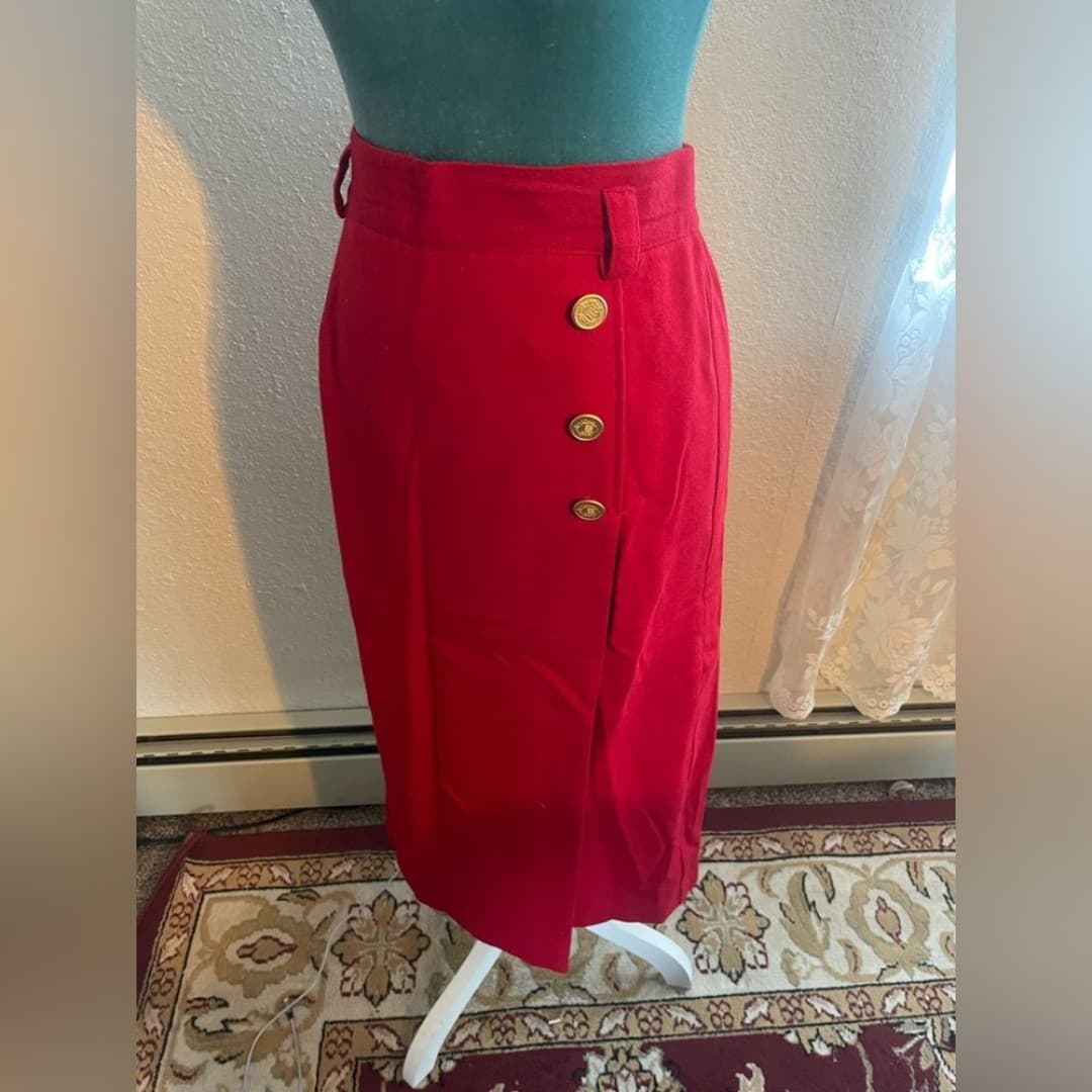 Norton McNaughton: Elegant vintage Red wool skirt 10 - Thumbnail 2
