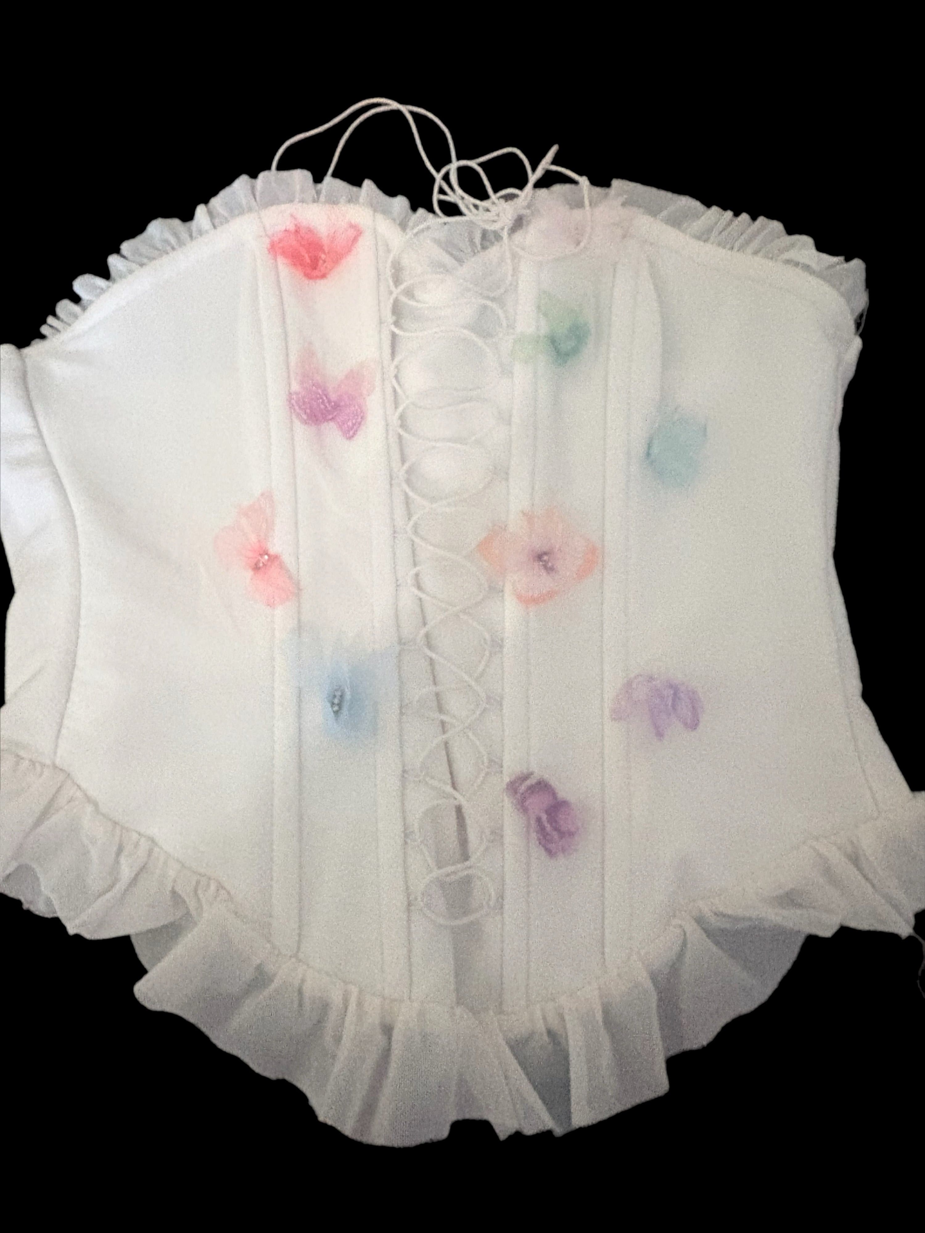 Lace-Up Corset Top with Colorful Butterflies - Thumbnail 2