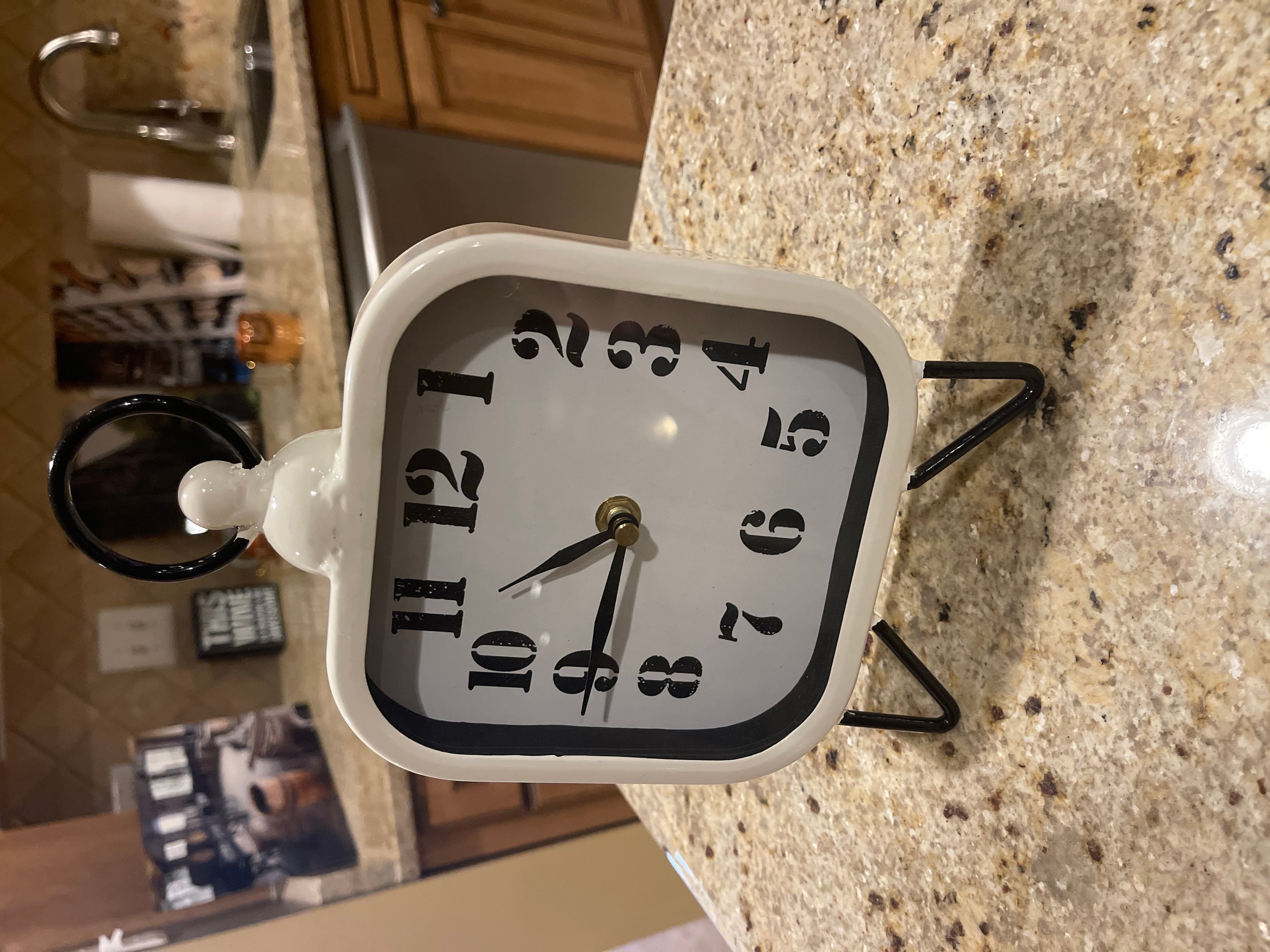 Vintage Style Table Clock with Black Numbers and Stand - Image 1