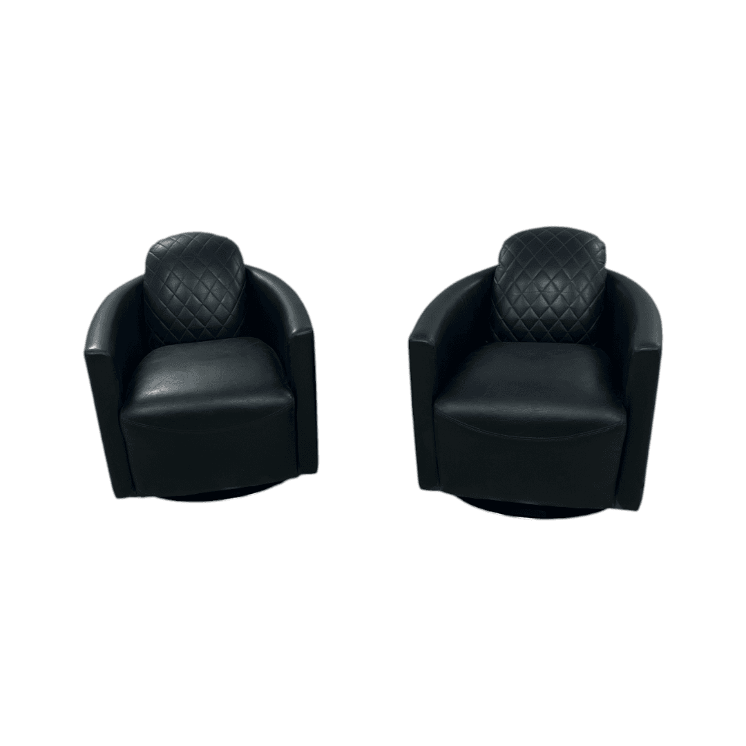 Modern Swivel Rocker Accent Chair Armchair Round Swivel Barrel Chair, 360° Rotating and Glide Back and Forth, Black PU Leather Set of 2 - Thumbnail 2