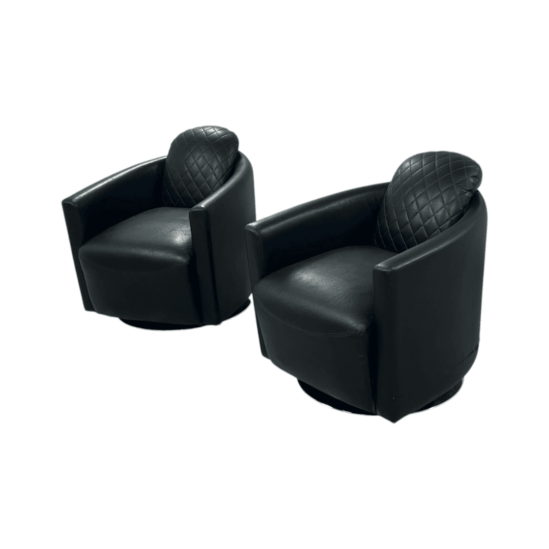 Modern Swivel Rocker Accent Chair Armchair Round Swivel Barrel Chair, 360° Rotating and Glide Back and Forth, Black PU Leather Set of 2 - Thumbnail 5