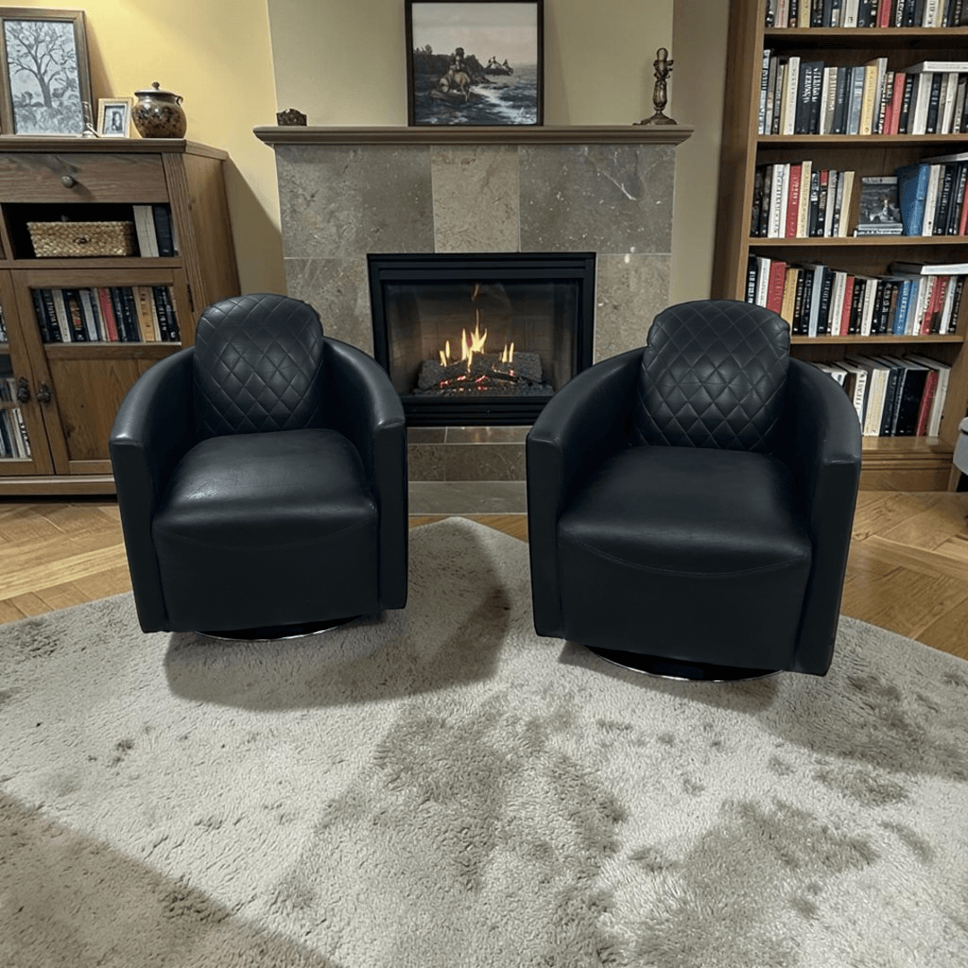 Modern Swivel Rocker Accent Chair Armchair Round Swivel Barrel Chair, 360° Rotating and Glide Back and Forth, Black PU Leather Set of 2 - Image 1