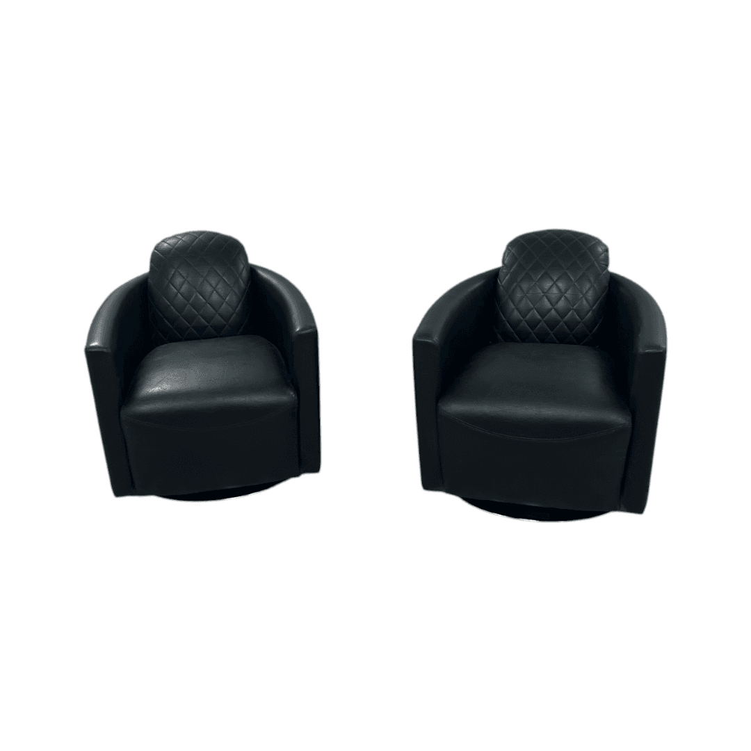 Modern Swivel Rocker Accent Chair Armchair Round Swivel Barrel Chair, 360° Rotating and Glide Back and Forth, Black PU Leather Set of 2 - Thumbnail 3