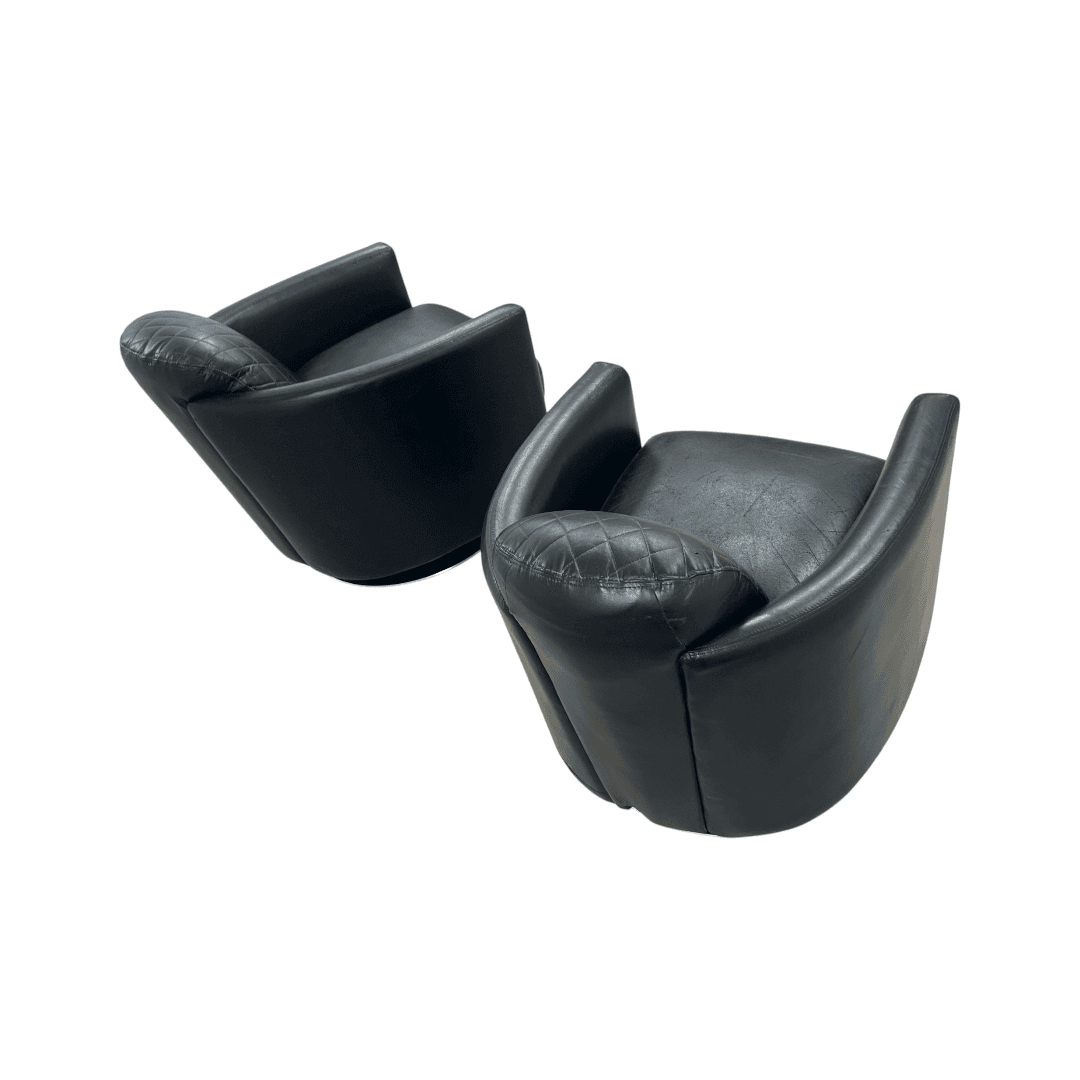 Modern Swivel Rocker Accent Chair Armchair Round Swivel Barrel Chair, 360° Rotating and Glide Back and Forth, Black PU Leather Set of 2 - Thumbnail 10