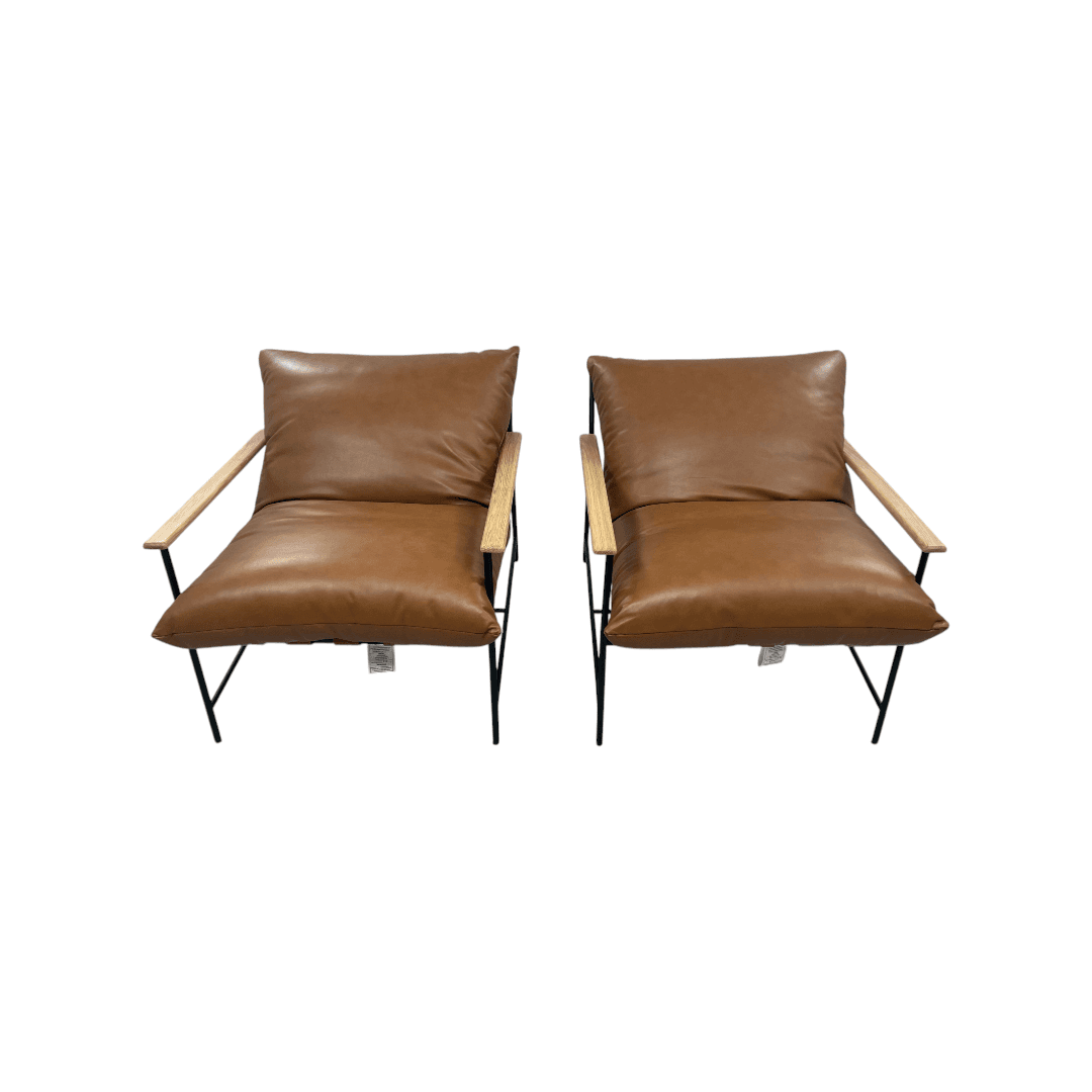 Denver Modern Vail Lounge Chair Set of 2 - Saddle Leather - Thumbnail 2