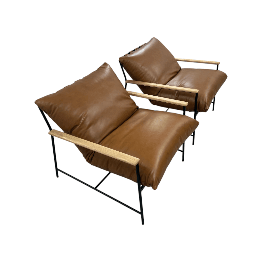 Denver Modern Vail Lounge Chair Set of 2 - Saddle Leather - Thumbnail 8