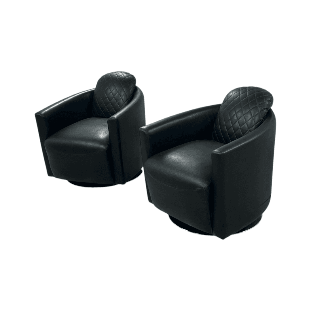 Modern Swivel Rocker Accent Chair Armchair Round Swivel Barrel Chair, 360° Rotating and Glide Back and Forth, Black PU Leather Set of 2 - Thumbnail 6