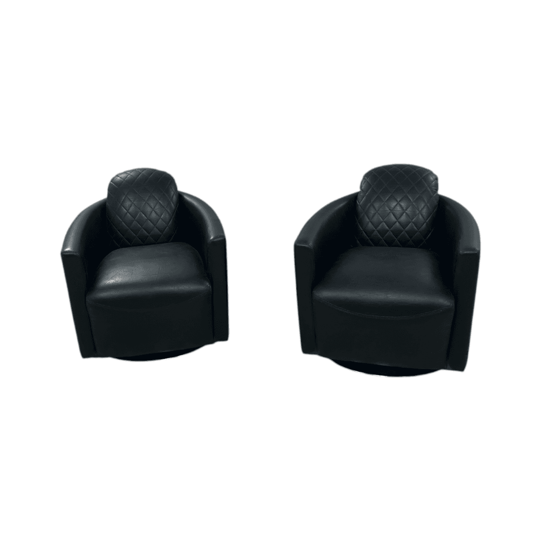 Modern Swivel Rocker Accent Chair Armchair Round Swivel Barrel Chair, 360° Rotating and Glide Back and Forth, Black PU Leather Set of 2 - Thumbnail 4