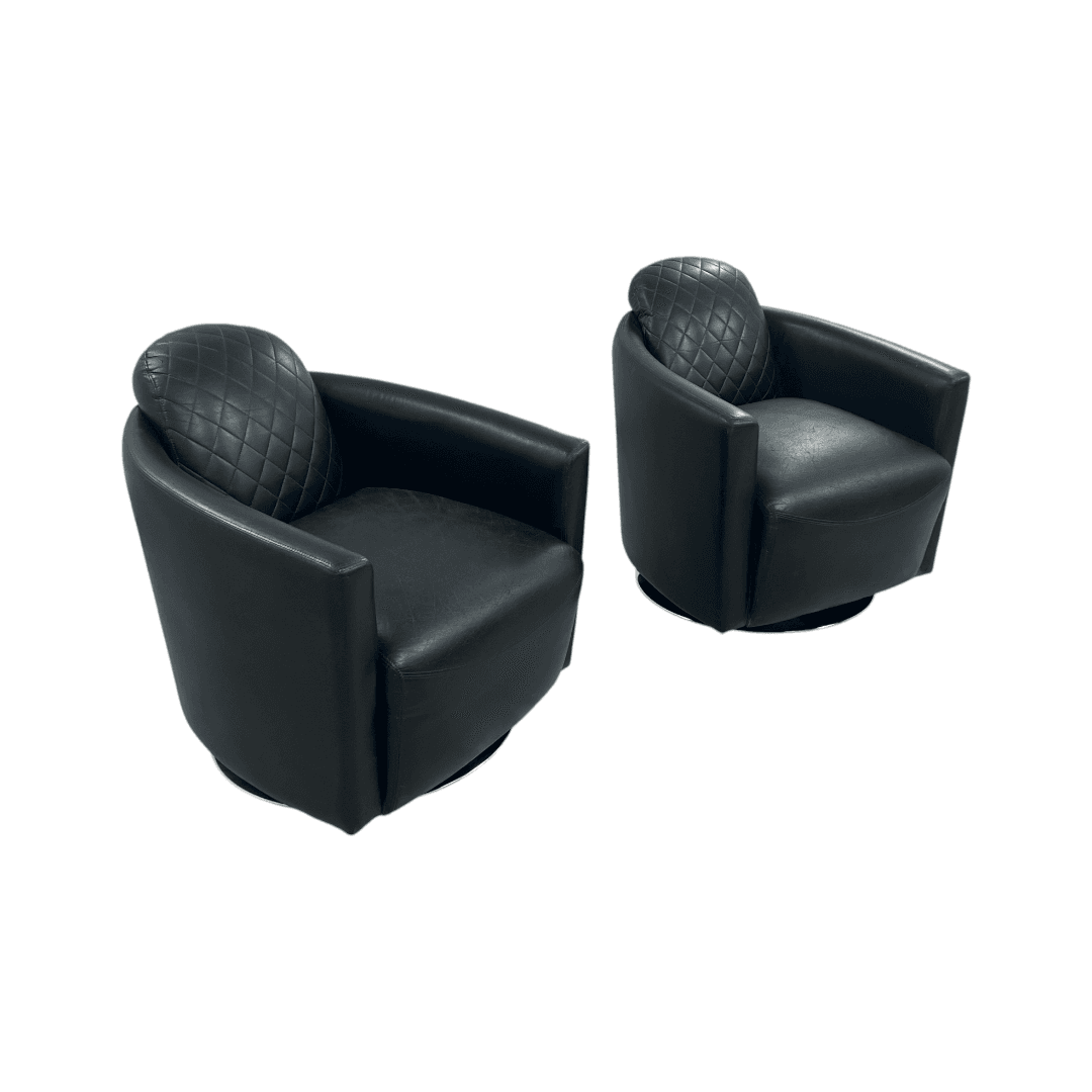 Modern Swivel Rocker Accent Chair Armchair Round Swivel Barrel Chair, 360° Rotating and Glide Back and Forth, Black PU Leather Set of 2 - Thumbnail 7