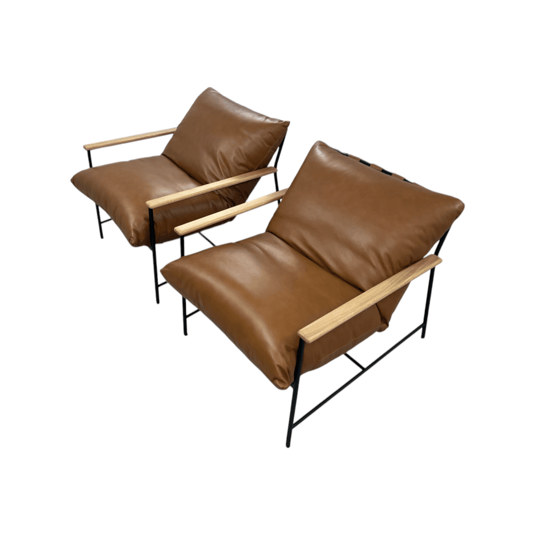 Denver Modern Vail Lounge Chair Set of 2 - Saddle Leather - Thumbnail 6