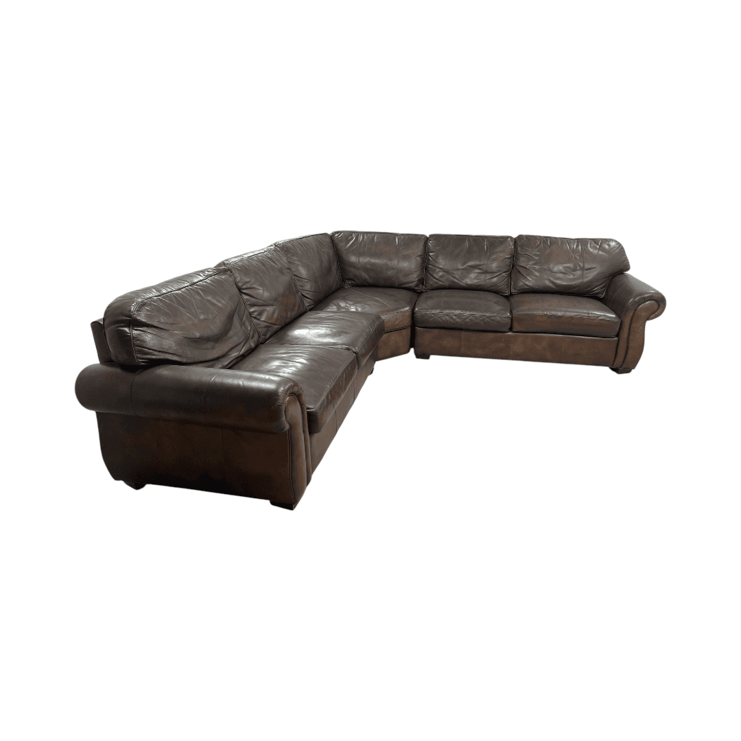 Raymour & Flanigan Dark Brown Leather Sectional Couch - Thumbnail 2