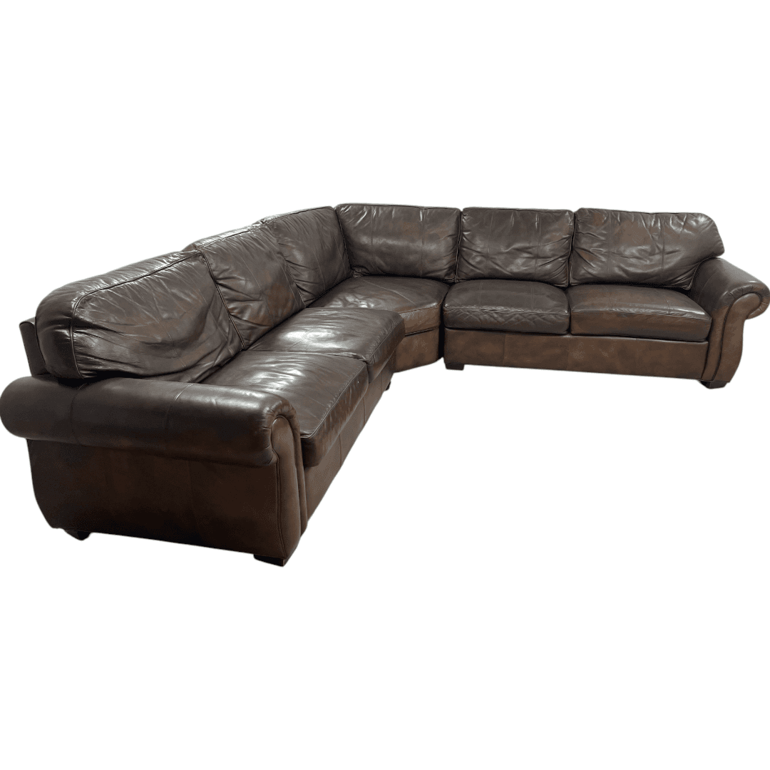 Raymour & Flanigan Dark Brown Leather Sectional Couch - Thumbnail 4