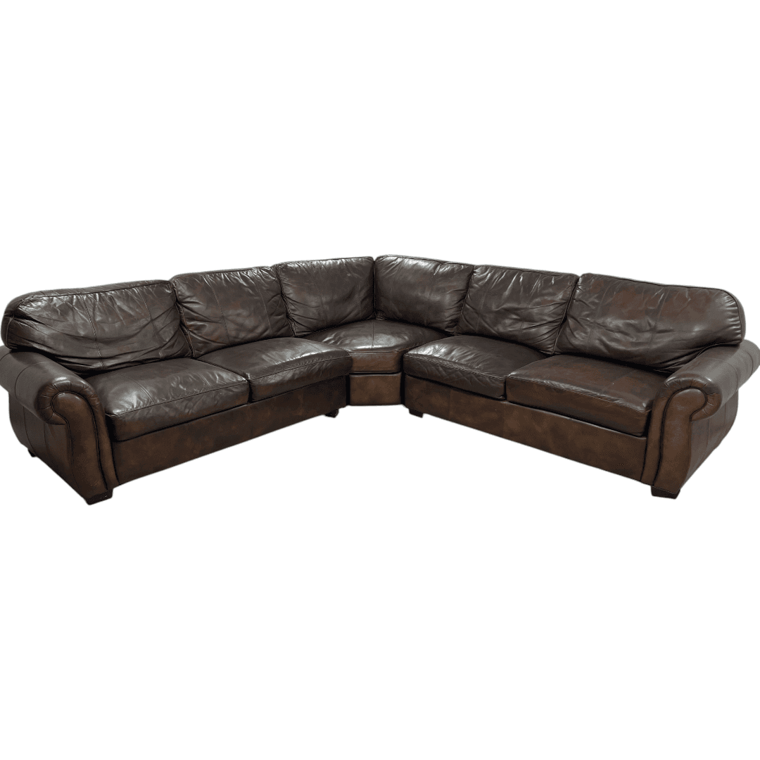 Raymour & Flanigan Dark Brown Leather Sectional Couch - Thumbnail 5