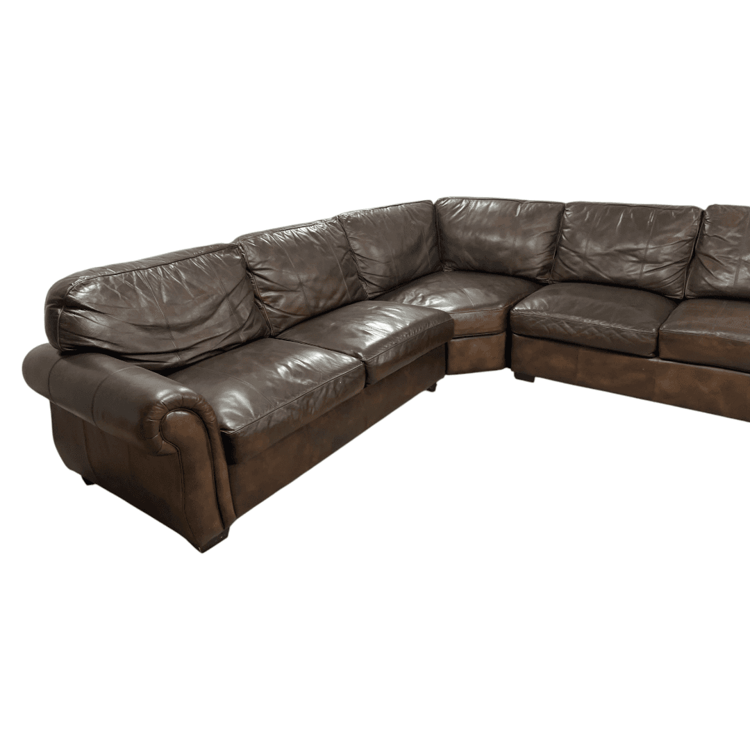 Raymour & Flanigan Dark Brown Leather Sectional Couch - Thumbnail 11