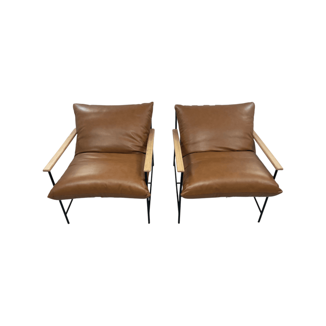 Denver Modern Vail Lounge Chair Set of 2 - Saddle Leather - Thumbnail 3
