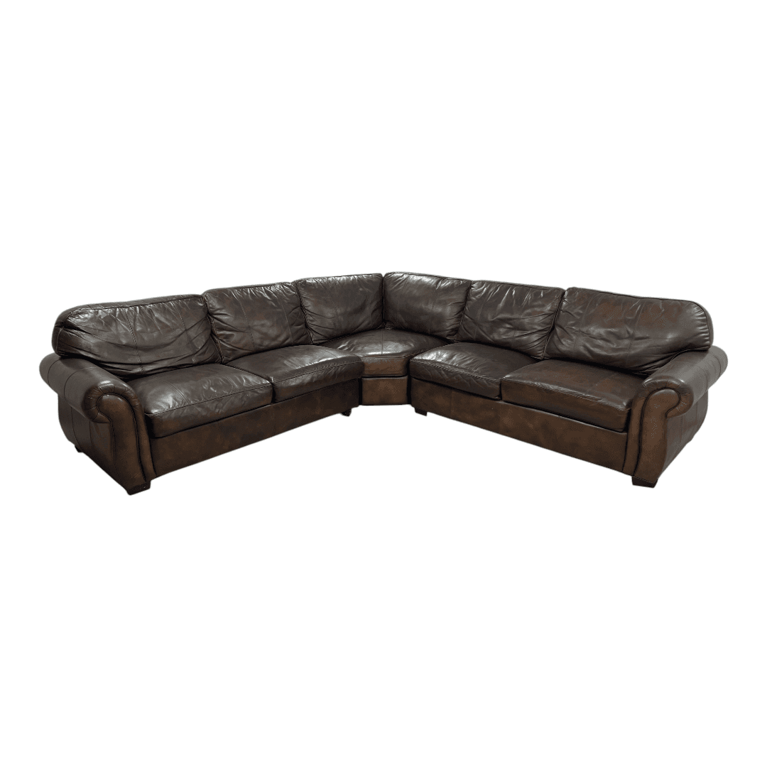 Raymour & Flanigan Dark Brown Leather Sectional Couch - Thumbnail 8