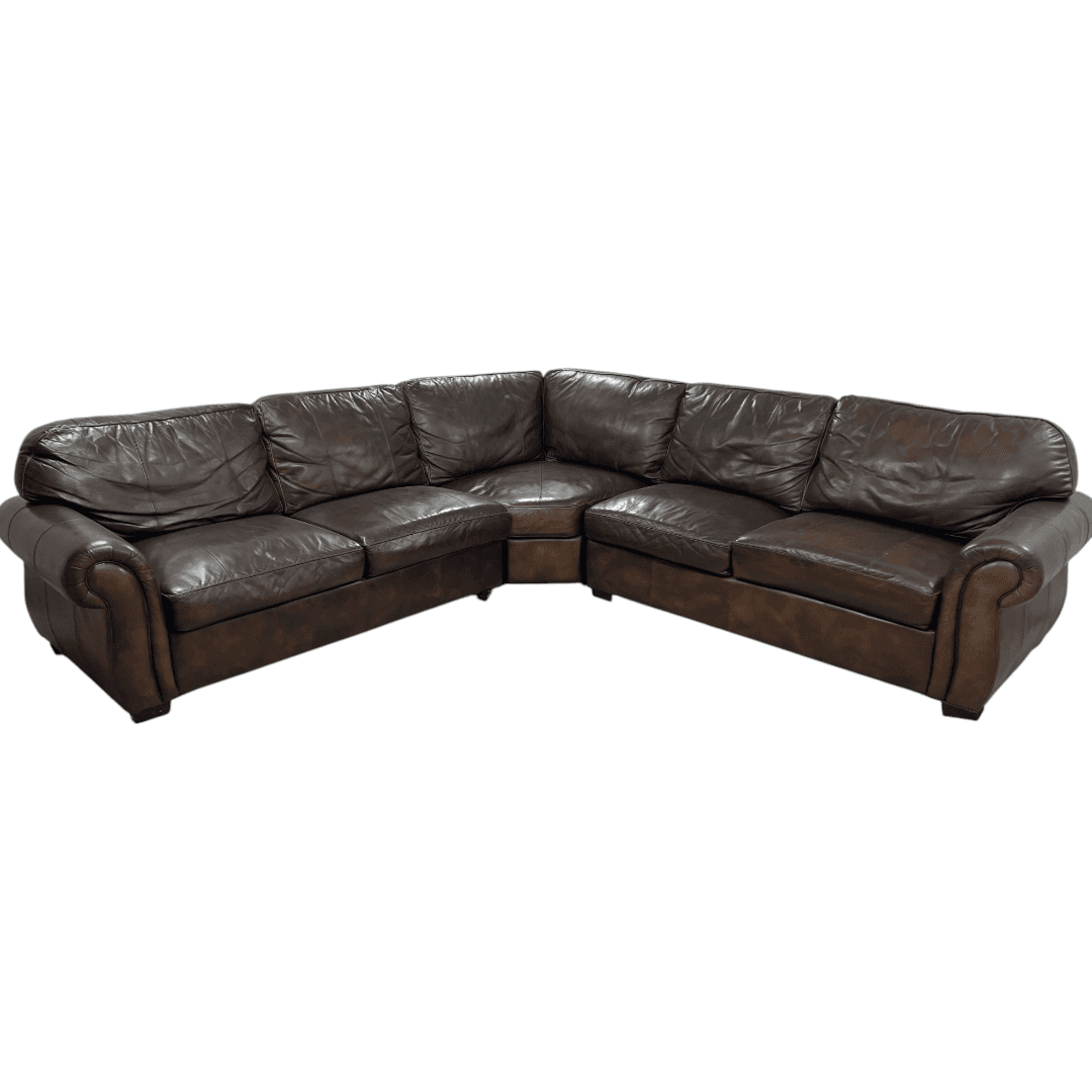 Raymour & Flanigan Dark Brown Leather Sectional Couch - Thumbnail 6