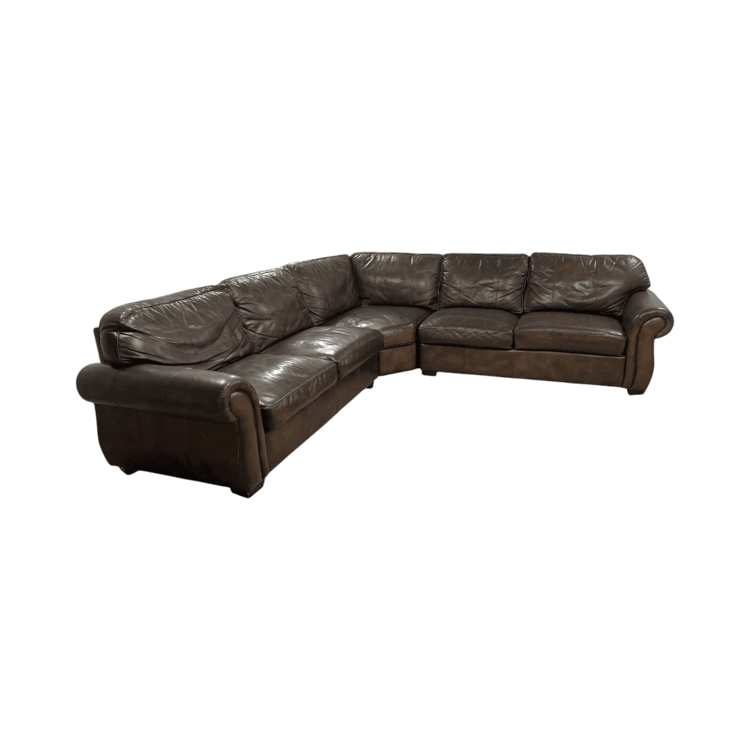 Raymour & Flanigan Dark Brown Leather Sectional Couch - Thumbnail 14
