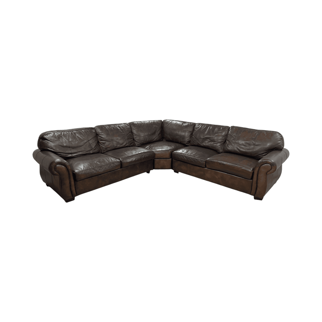Raymour & Flanigan Dark Brown Leather Sectional Couch - Thumbnail 7