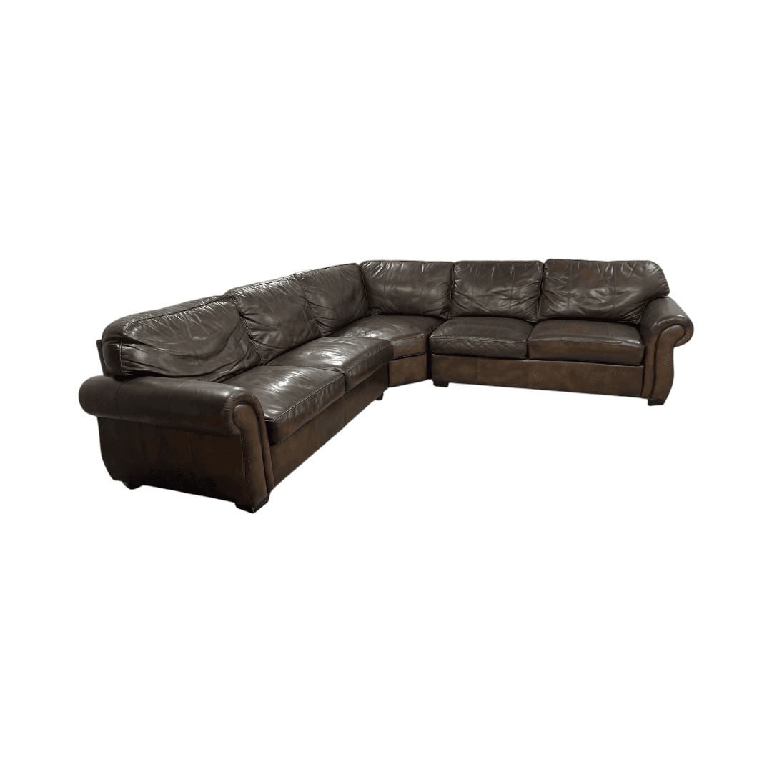 Raymour & Flanigan Dark Brown Leather Sectional Couch - Thumbnail 15