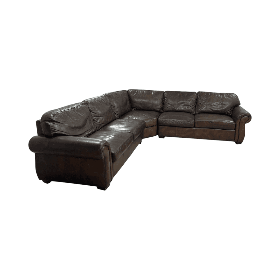 Raymour & Flanigan Dark Brown Leather Sectional Couch - Thumbnail 10