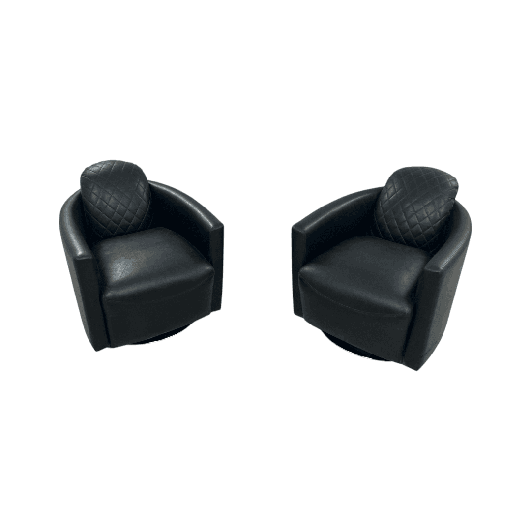 Modern Swivel Rocker Accent Chair Armchair Round Swivel Barrel Chair, 360° Rotating and Glide Back and Forth, Black PU Leather Set of 2 - Thumbnail 23