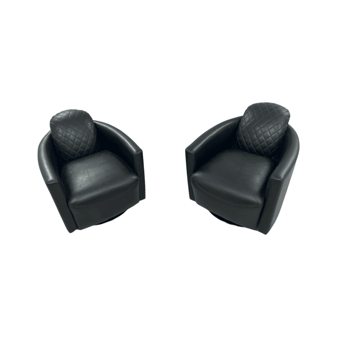 Modern Swivel Rocker Accent Chair Armchair Round Swivel Barrel Chair, 360° Rotating and Glide Back and Forth, Black PU Leather Set of 2 - Thumbnail 26