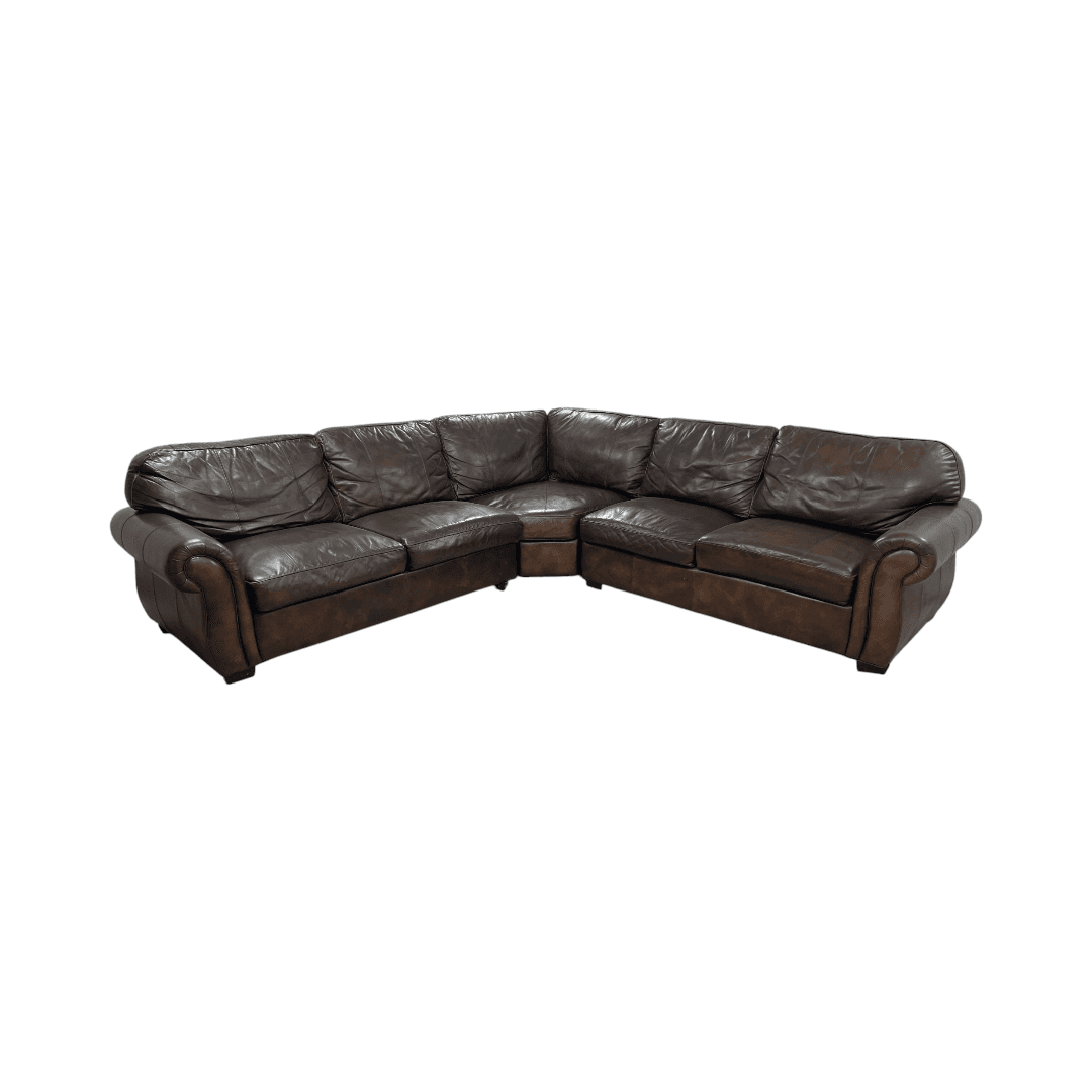 Raymour & Flanigan Dark Brown Leather Sectional Couch - Thumbnail 30