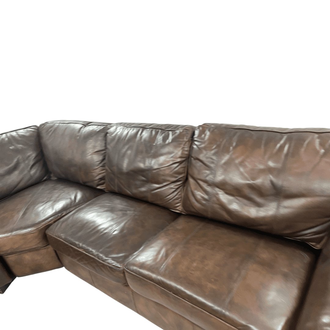 Raymour & Flanigan Dark Brown Leather Sectional Couch - Thumbnail 34
